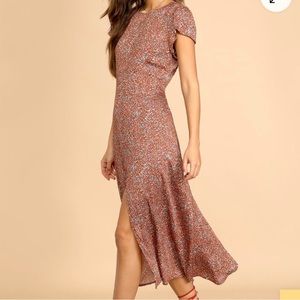 Lulu’s Garden Delight Burgundy Floral Midi Cutout Dress